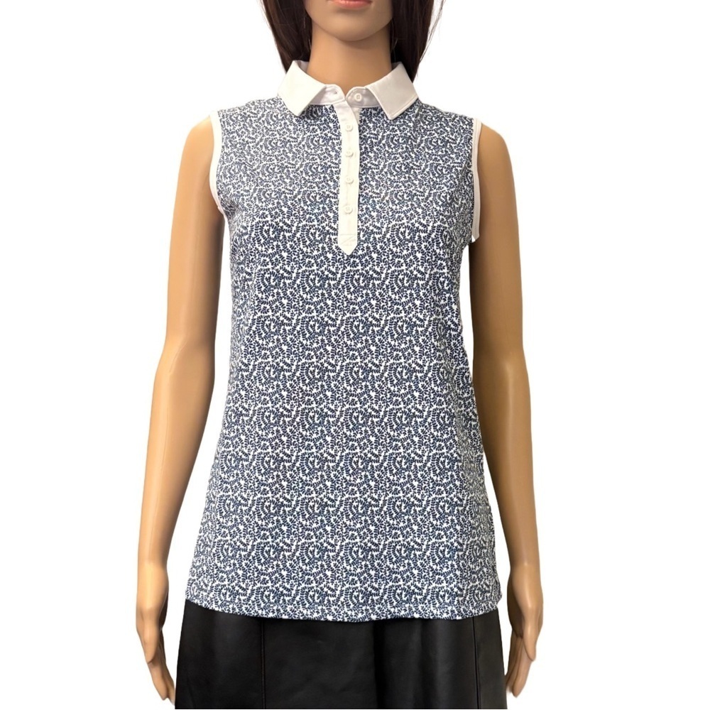 Puma Women's Sleeveless Polo Shirt Size S White Navy Cloudspun Valley NWT $60